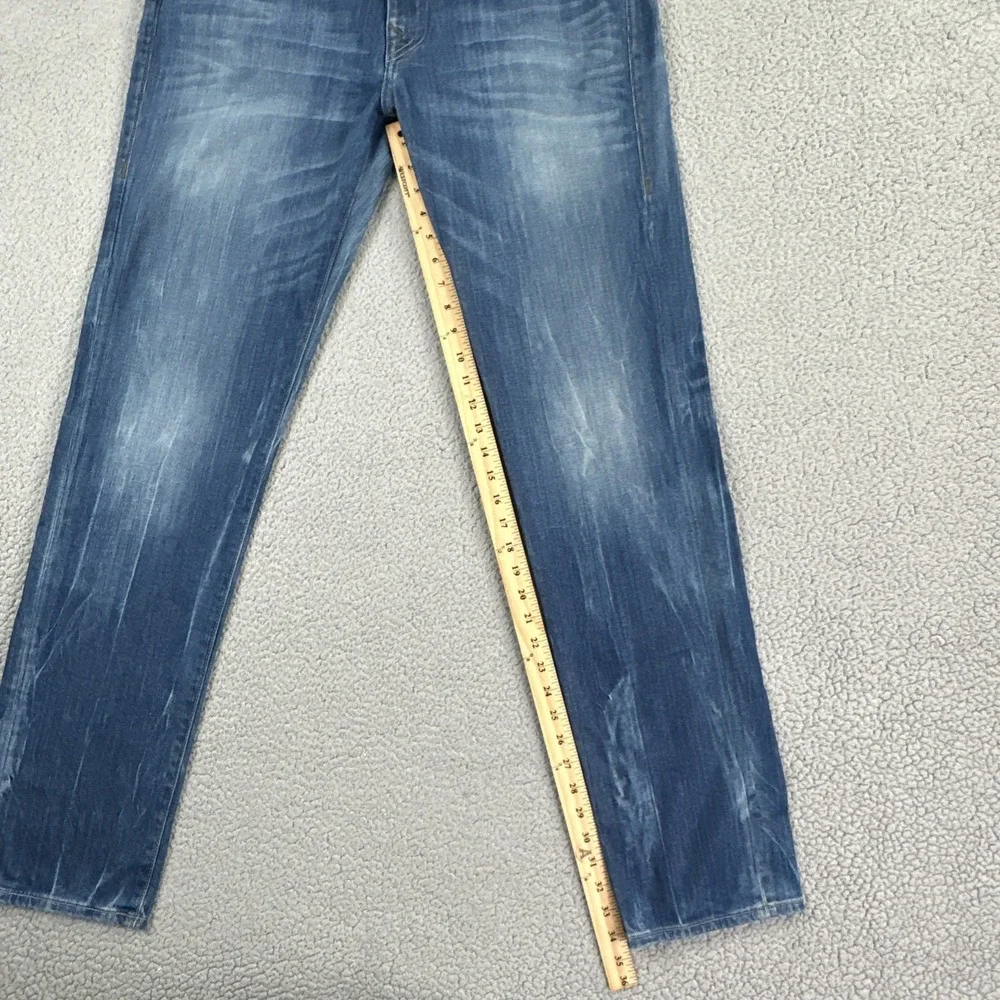 True Religion Geno Relaxed Slim Jeans Men 34 Blue Stretch Whisker Fade USA Made